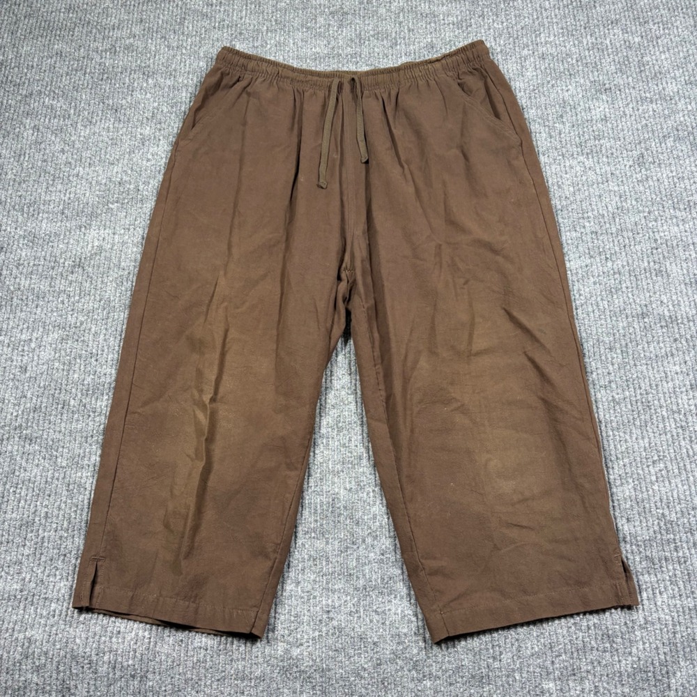 Kim Rogers Pants Womens XL Brown Cotton Elastic Waist Drawstring Capris Crop